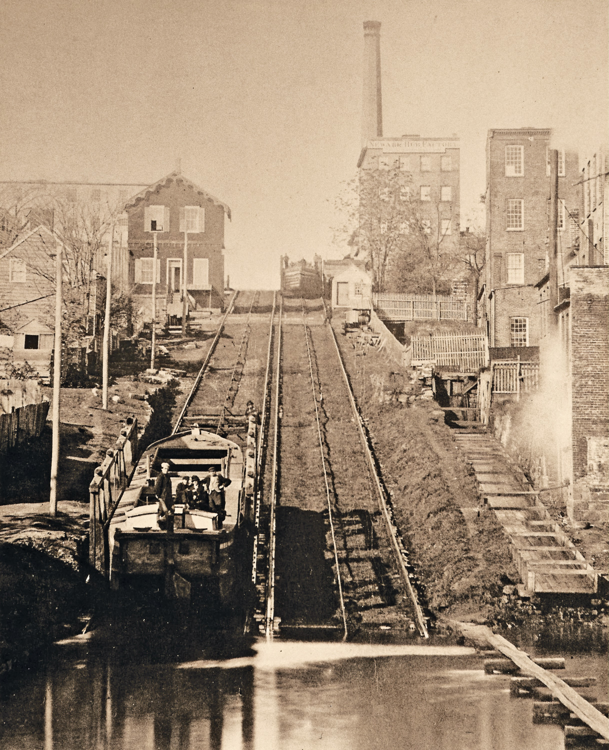 An inclined section of the Morris Canal in the late 1880s on what is present day Raymond Blvd., below NJIT.