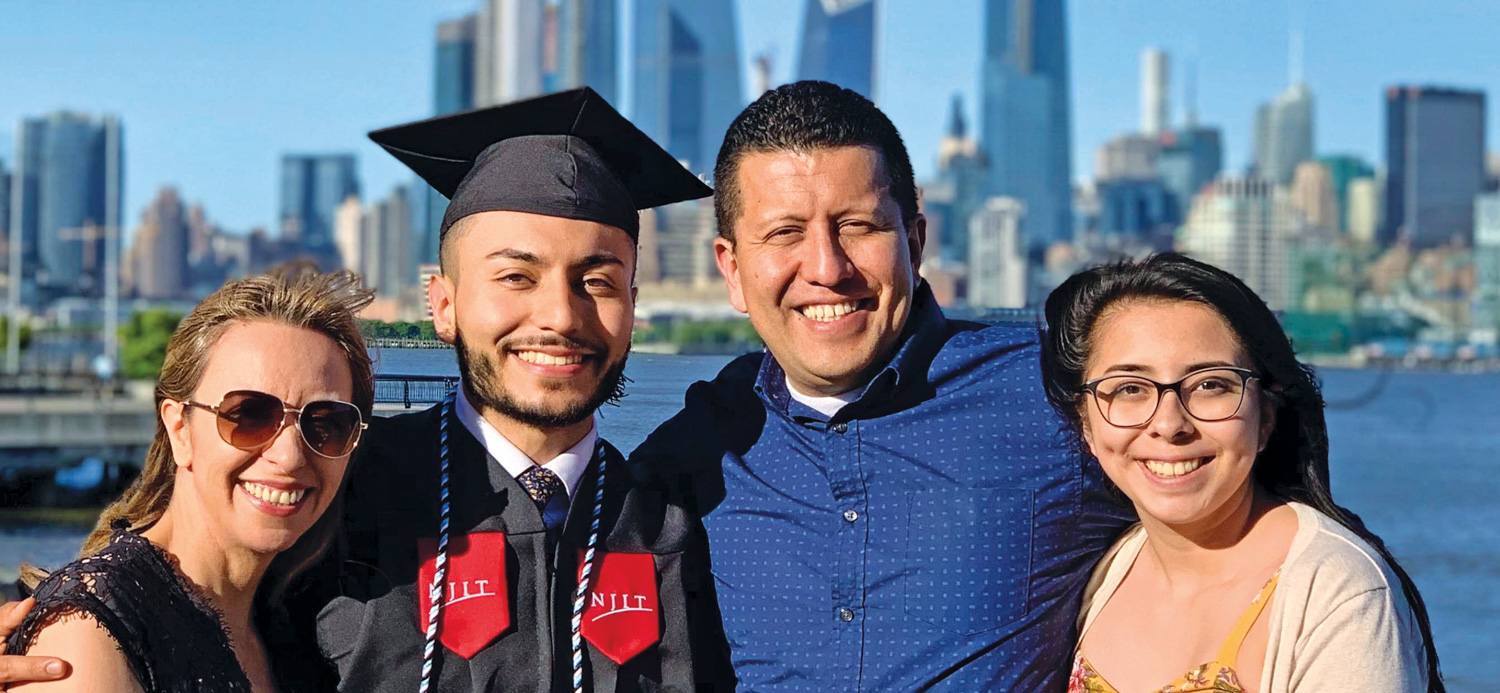 Nick Fuentes-Zuluaga with his parents and sister in Hoboken after his graduation from NJIT in 2019. Photo: Courtesy of Nick Fuentes-Zuluaga