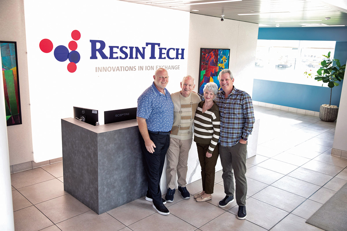 The lobby of ResinTech with Larry, Michael, Lynne and Jeffrey Gottlieb
