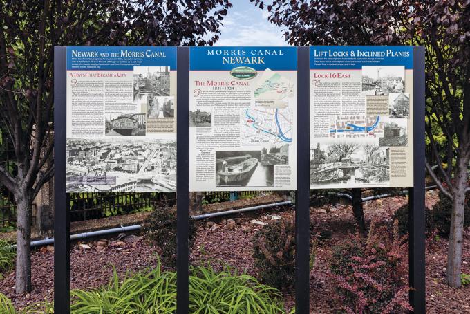 To see detailed signage installed by the Canal Society of New Jersey about the Morris Canal and Newark, visit the corner of Lock and New streets near campus.