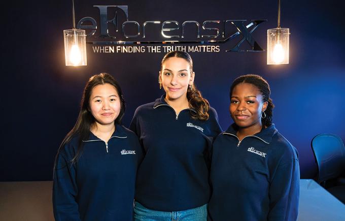 3 females wearing eForensics shirts